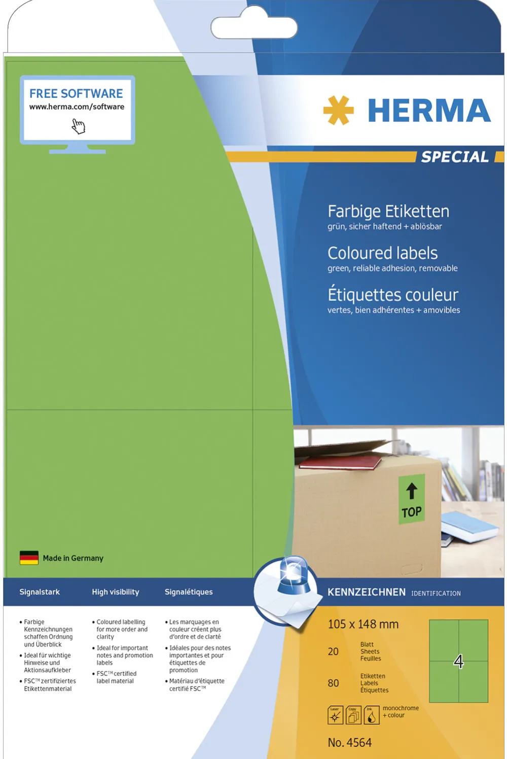 HERMA Etiketten A4 grün 105x148mm Papier matt ablösbar 80St.