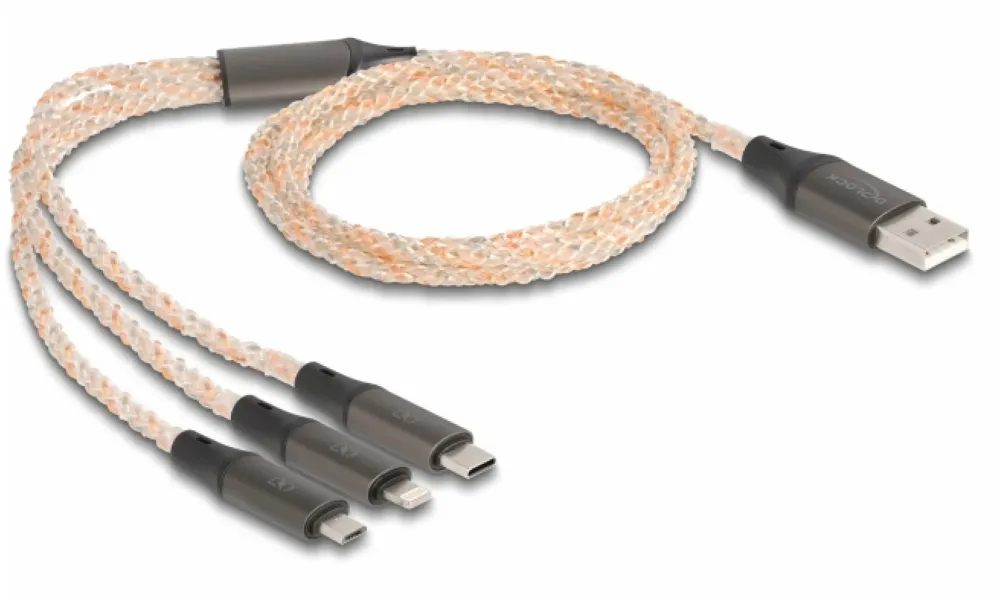 Cablu incarcare DELOCK 88158 RGB 3 in 1 USB-A la Lightning/USB-C/micro USB 1,2 m