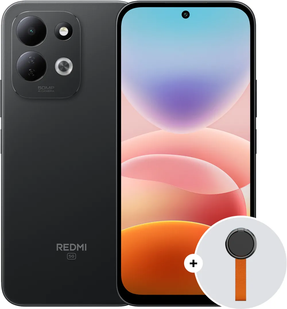 REDMI 17, 5G, 128GB, 4GB RAM, 7500 mAh, Black + Woven Strap Ring Stand