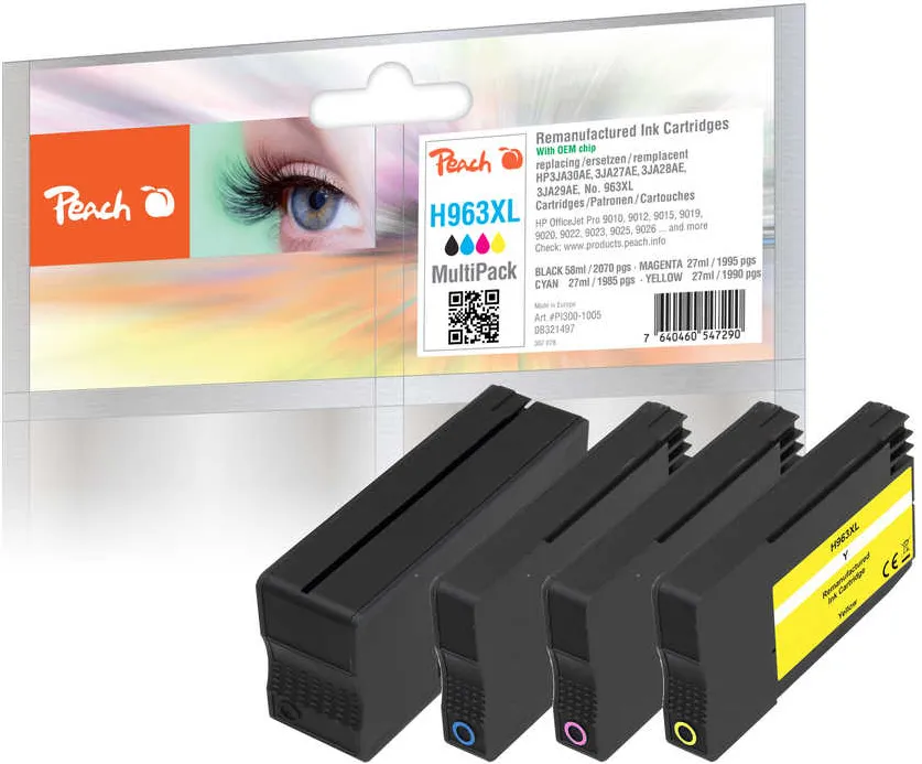 Set 4 cartuse cerneala Peach compatibil HP 963XL negru, cyan, magenta, galben