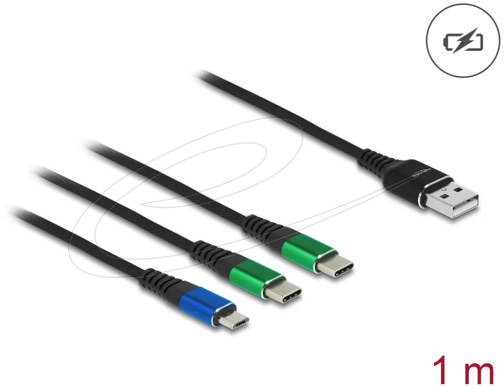Cablu de incarcare 3 in 1 DELOCK 87882 USB-A la Micro USB si 2x USB 1 m