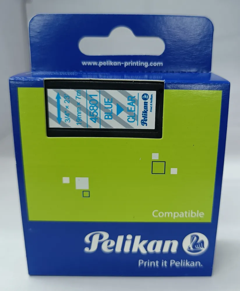 Banda etichete Pelikan compatibil DYMO 45801 albastru/transparent