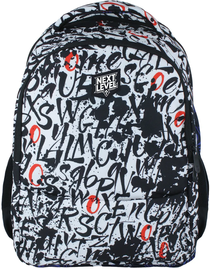 Ghiozdan Next Level, 2 compartimente, design alb negru, 48x33x20 cm