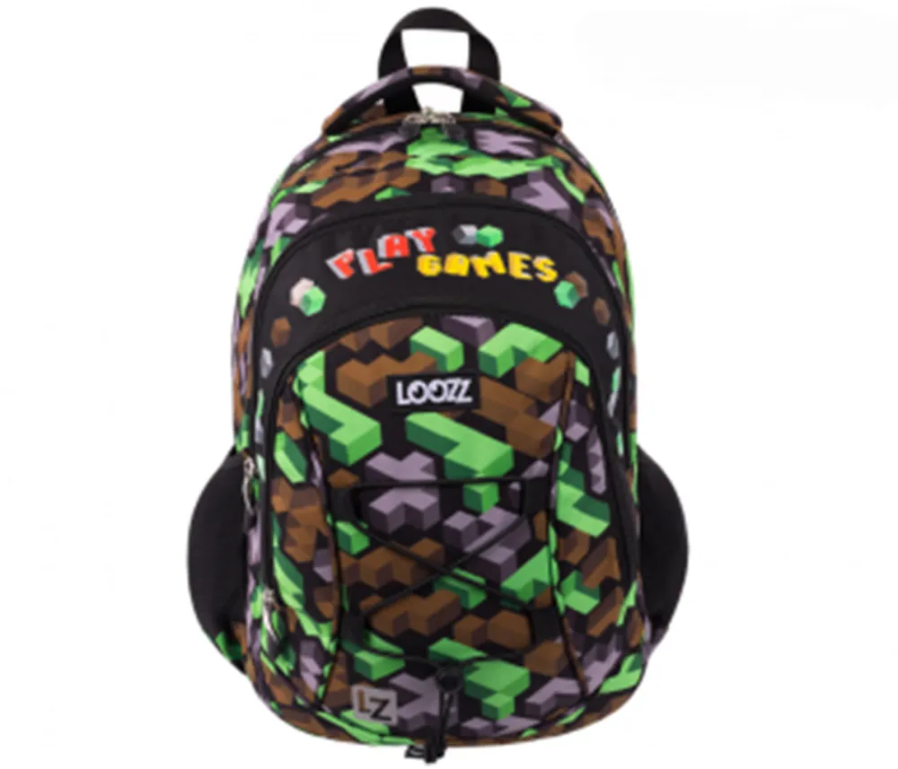 Ghiozdan Looz Premium, 3 compartimente, Play Games, 41 x 28 x 18 cm, model pixelat