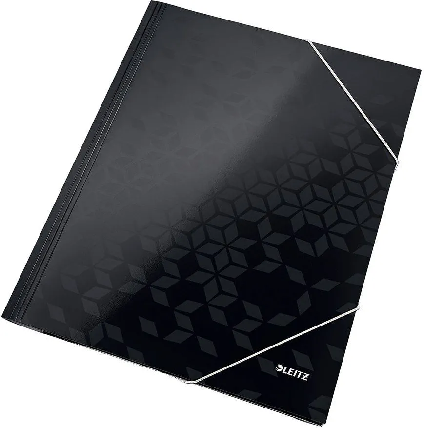 Mapa cu elastic Leitz WOW, carton laminat, A4, 250 coli, negru
