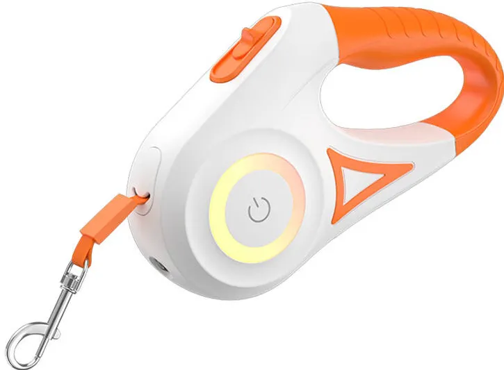 Lesă automată pentru câini Rojeco Dog LED 5 m (alb și portocaliu)