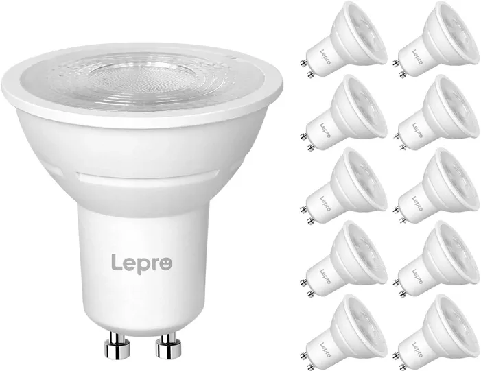 LEPRO 200084-WW-EU-10 Bec LED cu soclu GU10, reglabil, 4,5 W, 345 lm, 2700 K, 38°, pachet de 10 bucăți