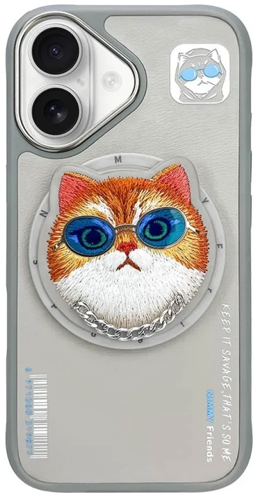 Nimmy Glasses Cool Cat MagSafe Case for iPhone 16 - Gray