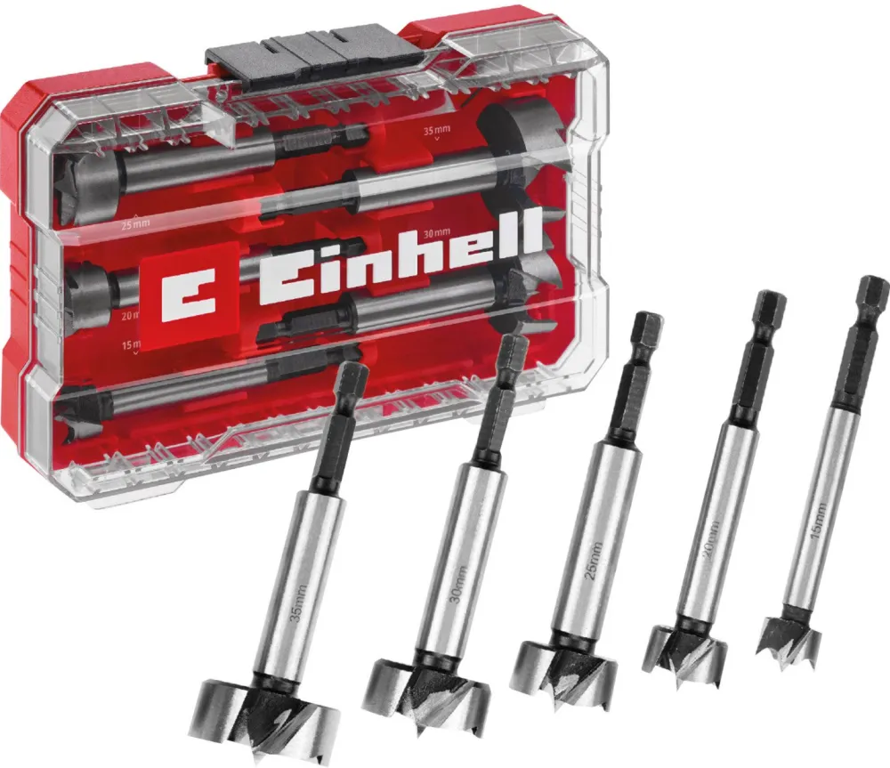 Einhell-KWB Forstner drill bit set, 5 pieces (red/transparent, 1/4", in M-CASE)