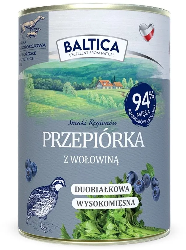 BALTICA Smaki regionów Quail with beef - wet dog food - 400g