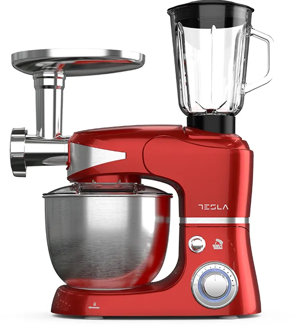 Robot de bucatarie Tesla KR600RA, 1000 W, 6 vitezebol inox 5 L, masina de tocat+blender, Rosu