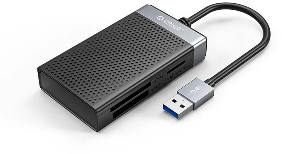 Orico CL4D-A3 USB-A 3.0 SD microSD CF MS 5 Gb/s Memory Card Reader - Black and Silver