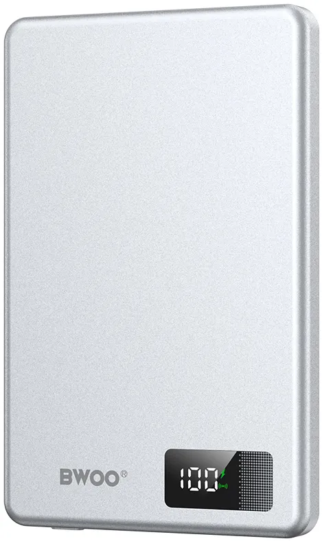 BWOO aluminium magnetic power bank P75 PD 20W 5000 mAh with digital display and USB-C port silver