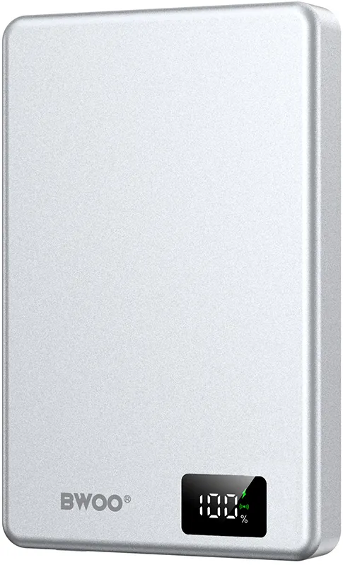 BWOO ultra-slim aluminium magnetic power bank P76 PD 20W 10000 mAh with digital display and USB-C port black