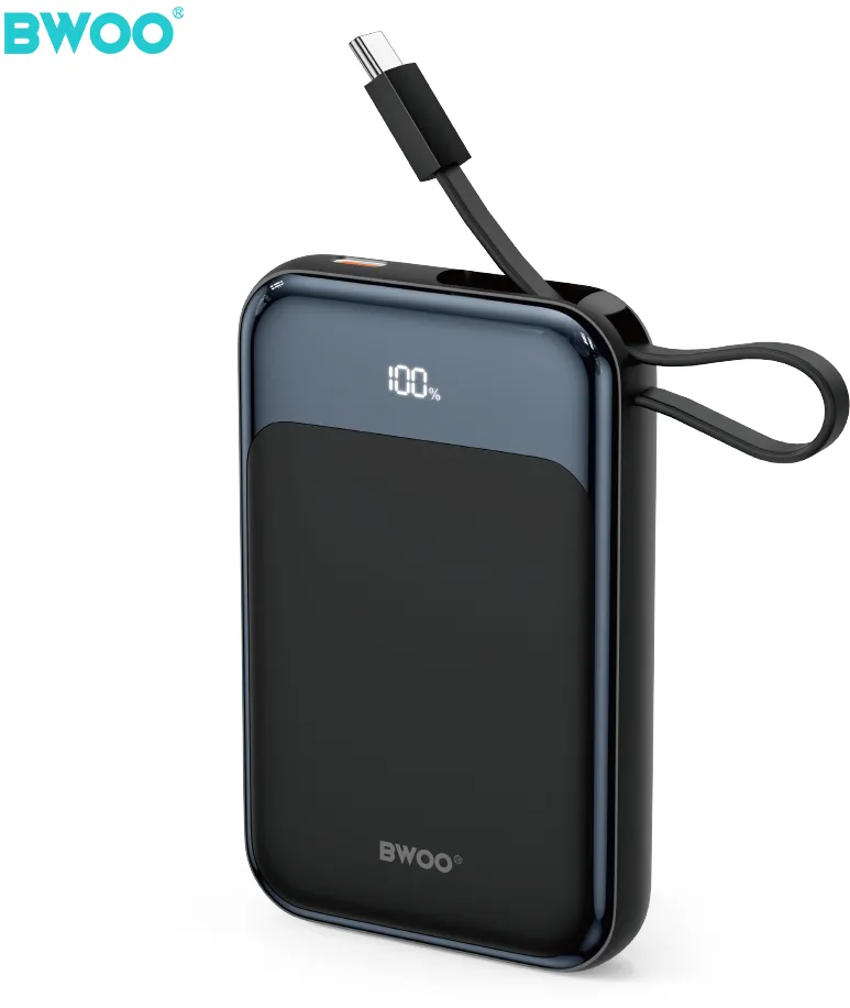 BWOO PD 20W 10000 mAh Power Bank With Usb-C Cable and Display P80 black