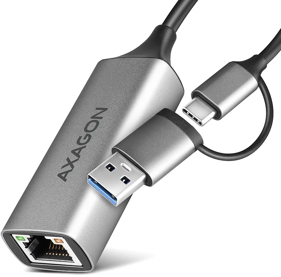 Adaptor retea ADE-TXCA, RJ-45, USB-C + USB-A, Gri