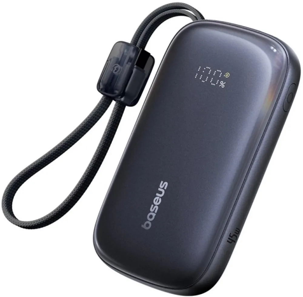 Baterie externa Baseus EnerFill FC21 20.000 mAh Ultra Digital 45W cablu detasabil USB-C la Lightning Negru