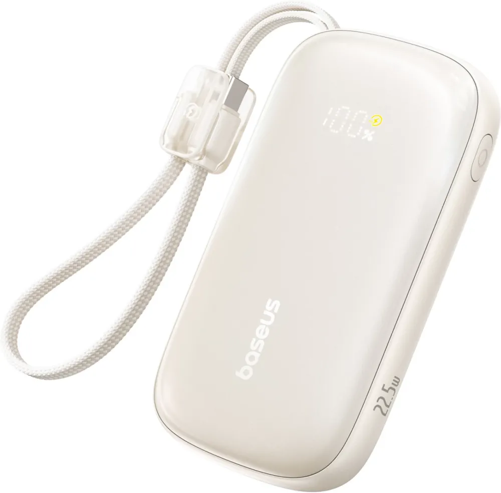 Acumulator extern Baseus EnerFill FC21 Qpow 3 Ultra 10.000 mAh 22.5W cu cablu detasabil USB-C USB-A Natural Titanum