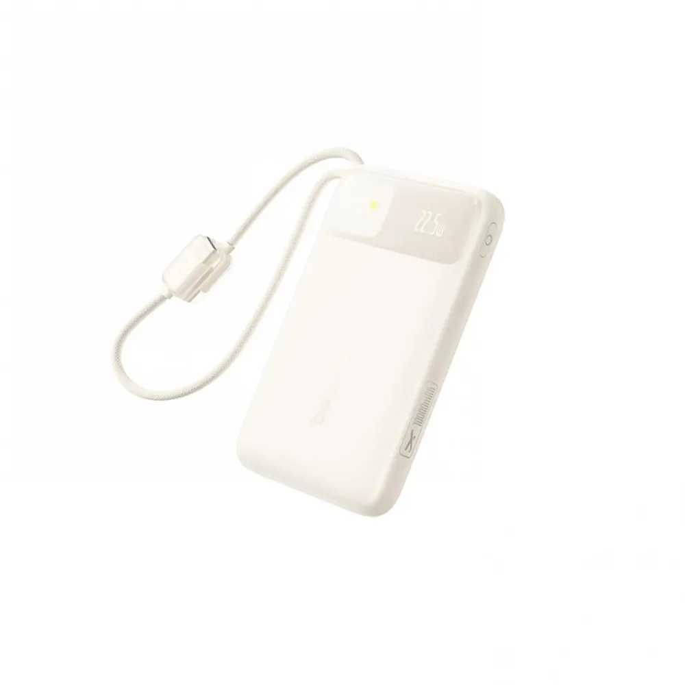 Baterie externa Baseus EnerFill FC11 10.000 mAh 22.5W cablu USB-C integrat Display digital Bej