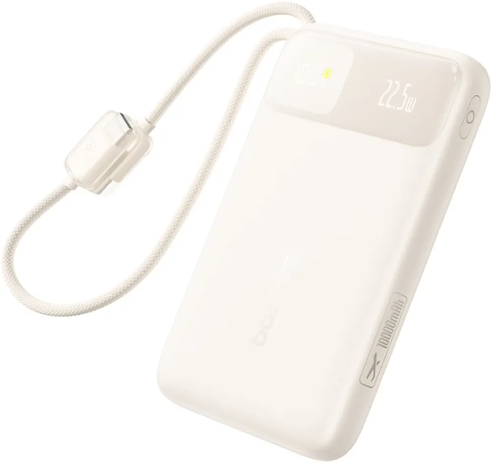 Baterie externa Baseus EnerFill FC11 10.000 mAh 22.5W cabluri USB-C + Lightning integrate Display Bej