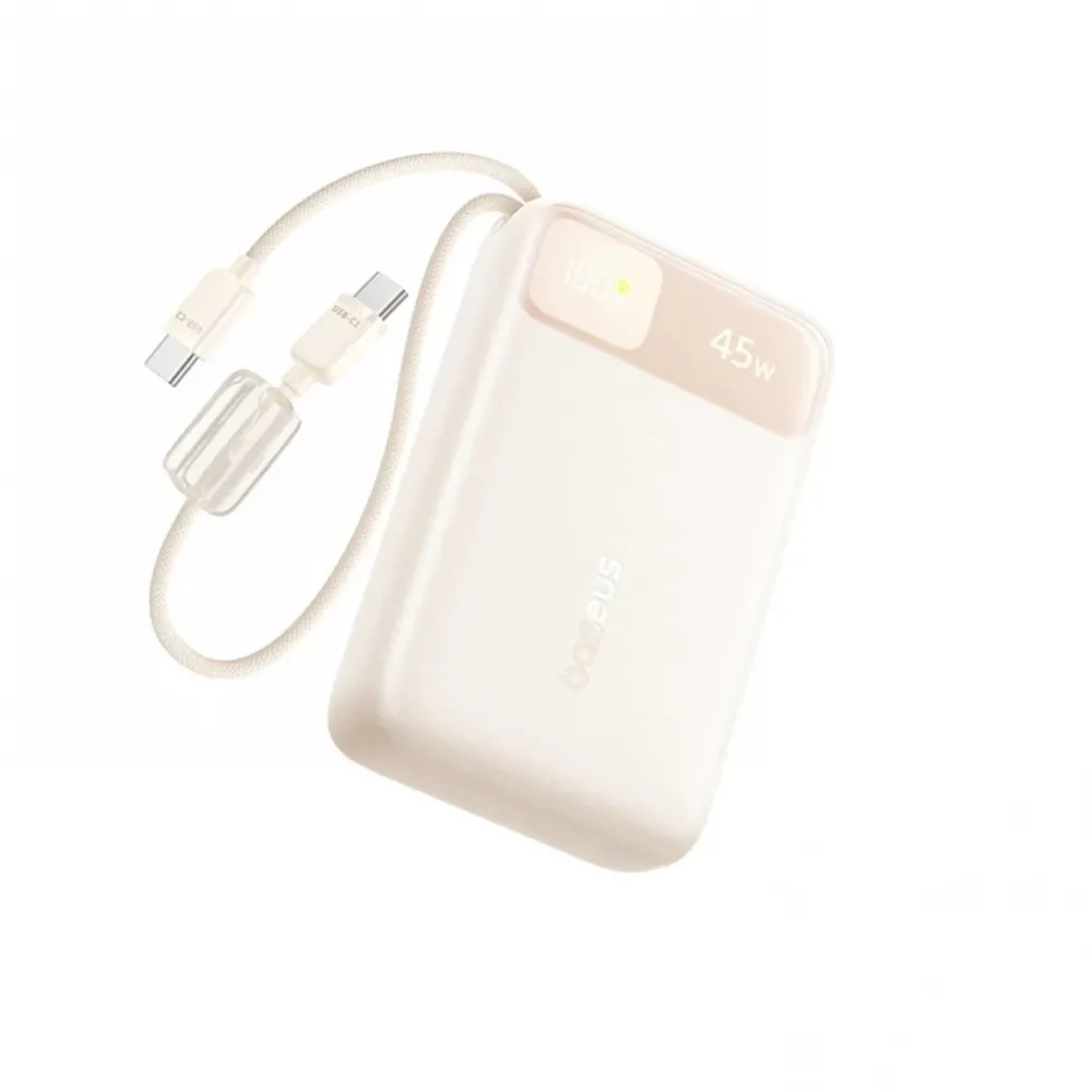 Baterie externa Baseus EnerFill FC11 20.000 mAh 45W 2 cabluri USB-C integrate USB-A USB-C Display digital Bej