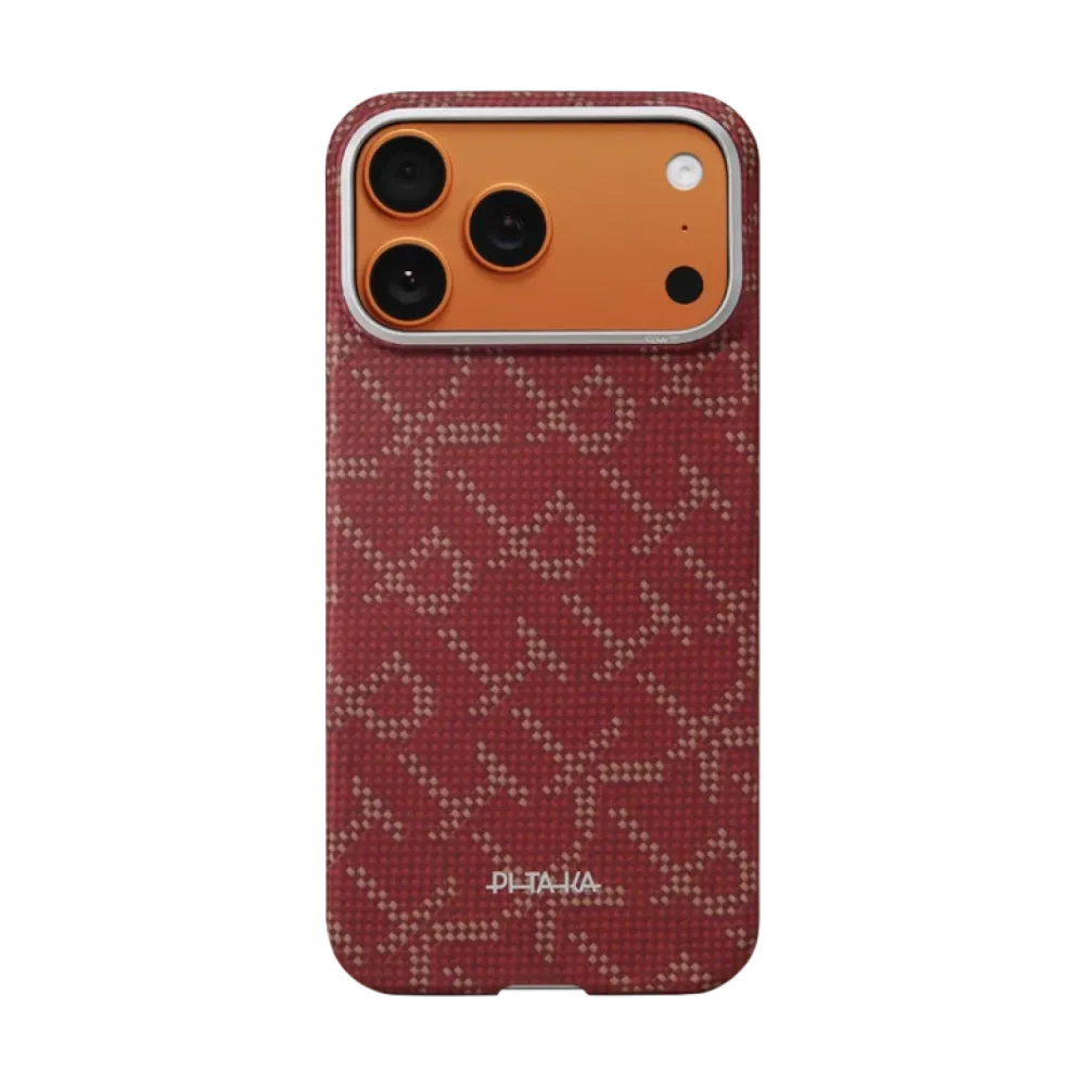 Husa Pitaka pentru iPhone 17 Pro Max Ultra-Slim PitaTap™ Monogram-Gold/Red