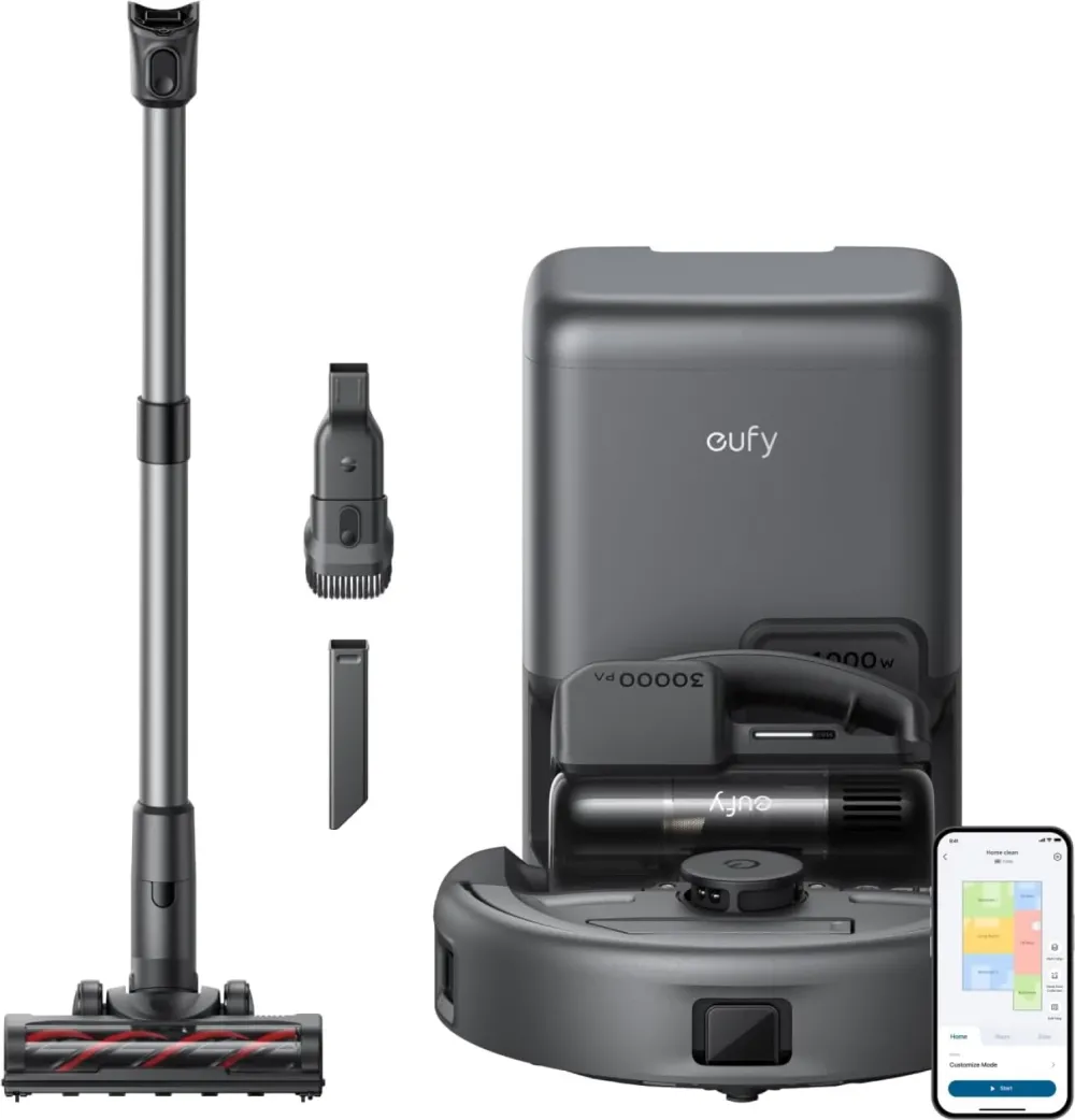 Aspirator robot eufy E20 3-in-1 8.000Pa Statie Auto-Golire Sistem Filtrare cu 5 nivele Negru