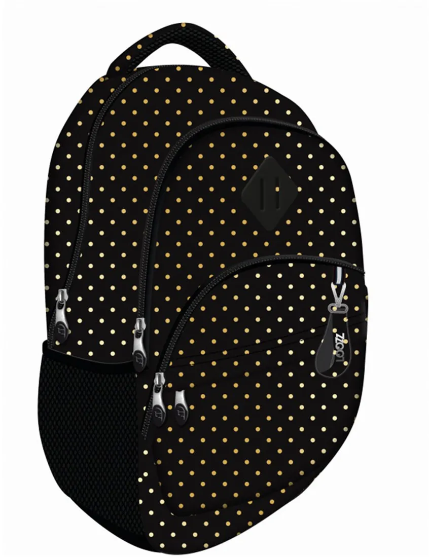 Ghiozdan Loozz Premium Golden Dots, 2 compartimente, 43x31x24 cm, negru