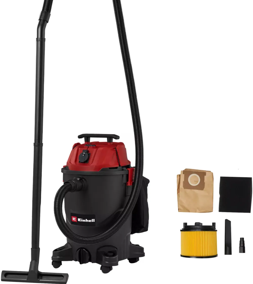 Aspirator umed/uscat Einhell TC-VC 3055 A 2347430, 850 W, putere de aspirare 190 mbar, priza automata, recipient de colectare de 30 l, maner de transport, incl. duze, filtre si sac de colectare a murdariei
