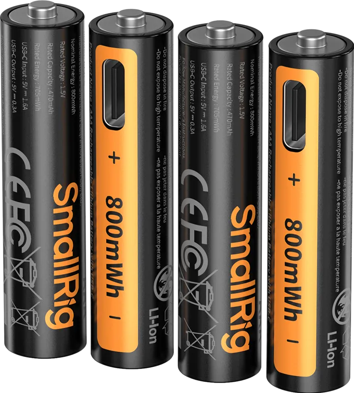 SmallRig 5769 Rechargeable Lithium Battery AAA (470mAh) with USB-C (4pcs)