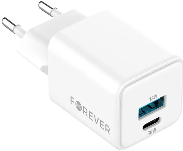 Forever TC-08-30AC GaN PD QC charger 1x USB-C 1x USB 30W white