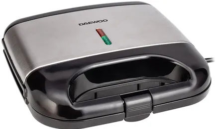 Sandwich maker Daewoo DSM20X, putere 800 W, placi neaderente, indicator luminos incalzire, incalzire controlata prin termostat, maner Cool Touch, clapeta de blocare