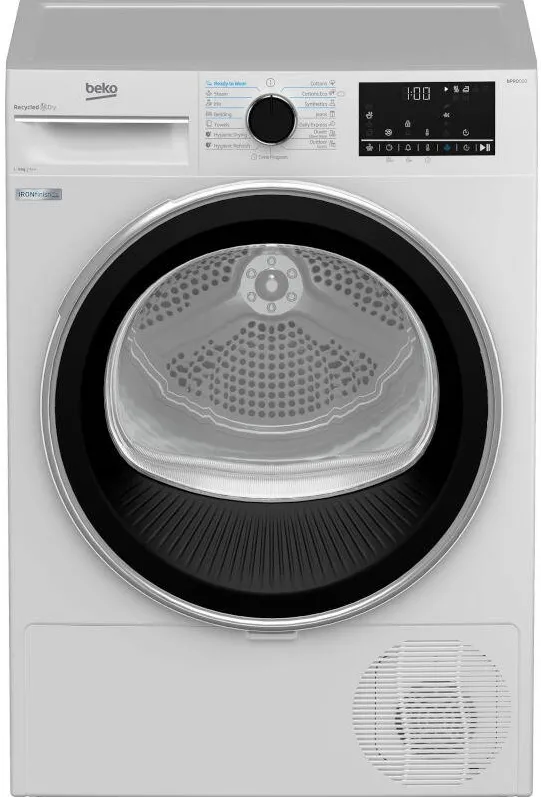 BEKO Uscator de rufe B5T69233, 9 kg, Clasa D, Pompa de caldura, EcoGentle, RecycledDry, IronFinish, Hygienic Refresh, Hygienic Drying, Alb