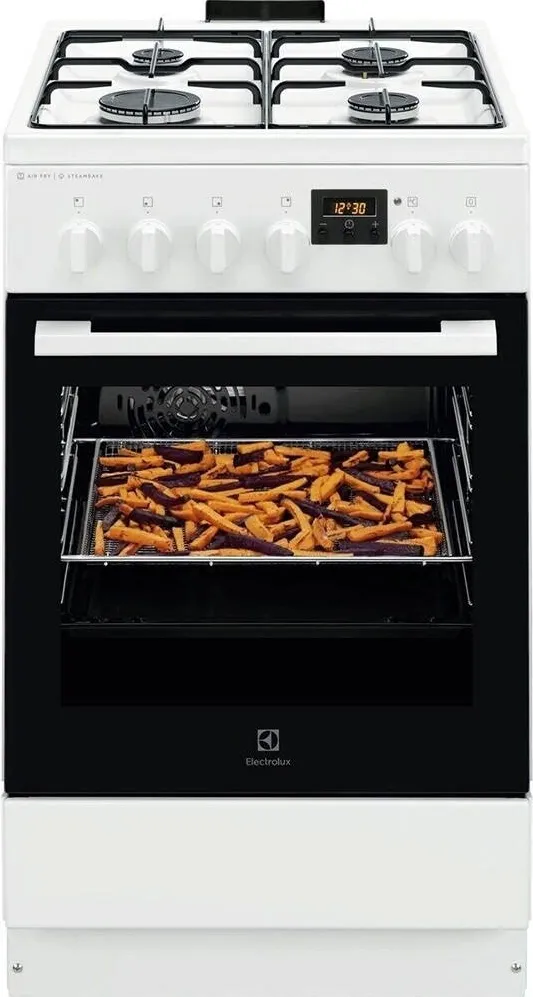Aragaz LKK560232W, Mixt, 4 arzatoare, Aprindere integrata, SteamBake, AirFry, Timer electronic, Grill, 50 cm, Clasa A, Alb