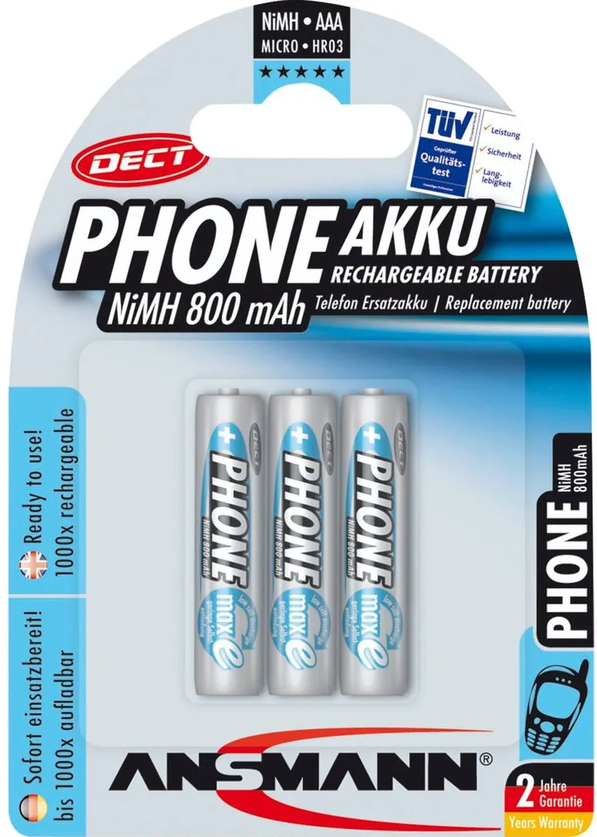 Ansmann Acumulator/Incarcator 1x3 maxE NiMH rech.bat. Micro AAA 800 mAh DECT PHONE