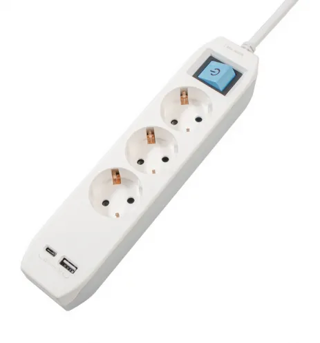 Spacer Prelungitor PP-3-30-TC-USB, 3x Schuko, 3500W, 3m, White