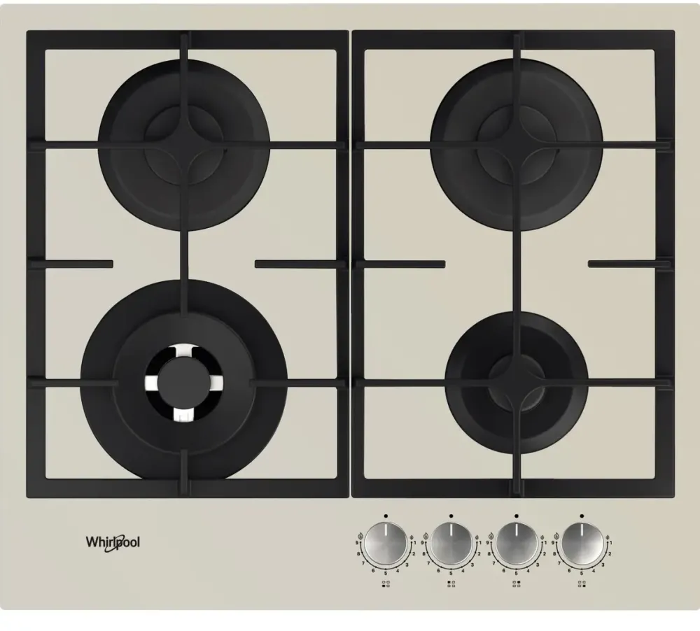 Plita WHIRLPOOL incorporabila GOFL629S, Gaz, 4 arzatoare, MultiStep, Gratar fonta, 60 cm, Sticla argintie