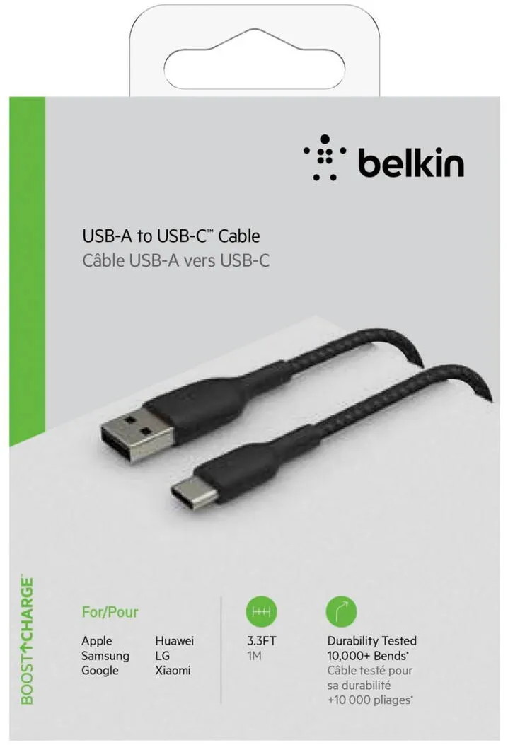BELKIN Cablu Date USB-C/USB-A Cable 1m braided, black CAB002bt1MBK
