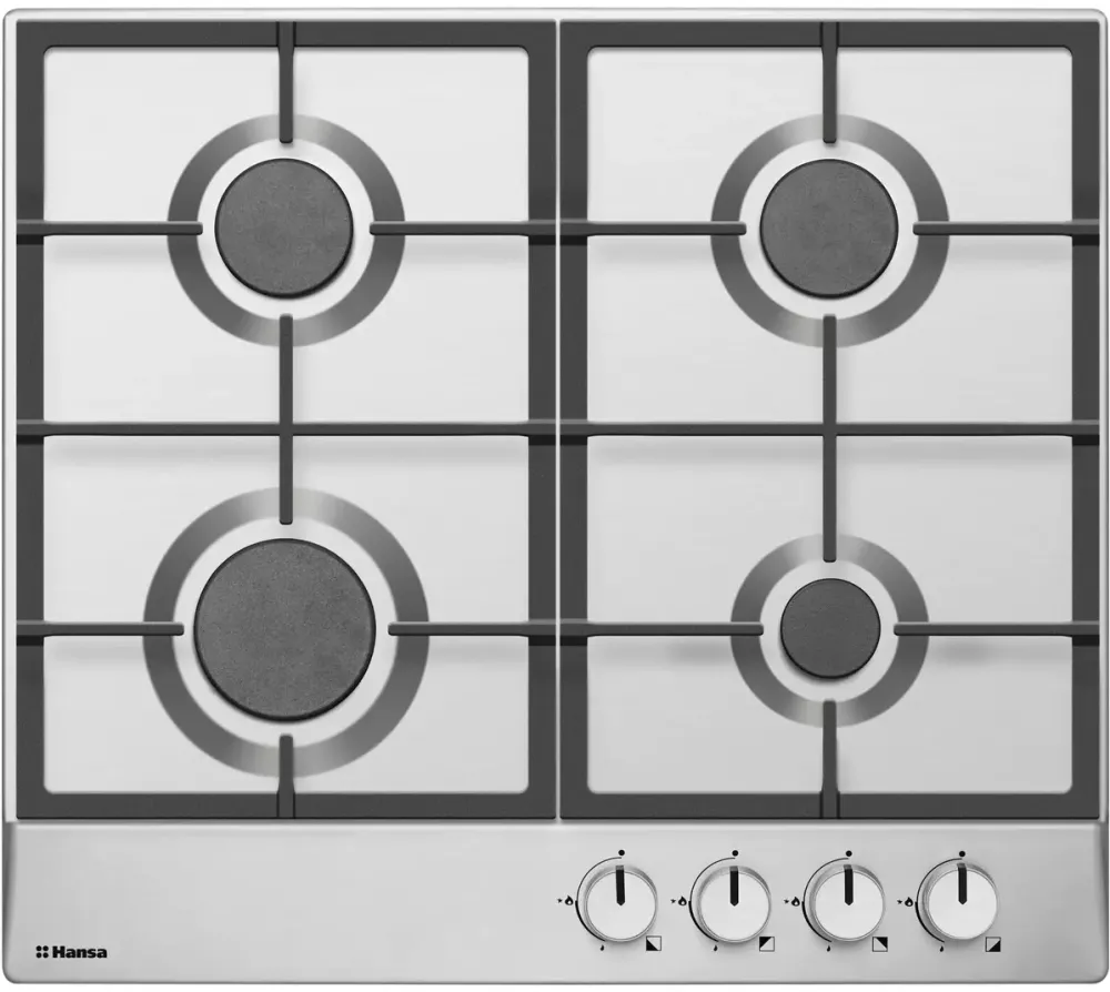 Plita HANSA incorporabila BHGI610502, Gaz, 4 arzatoare, Aprindere electrica, Gratar fonta, 60 cm, Inox