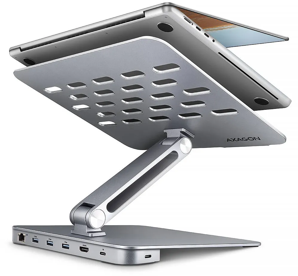 Suport TV / Monitor AXAGON HMC-STND stand for 10"-16" laptops & USB 5Gbps hub, 3x USB-A, HDMI 4K/60Hz, RJ-45