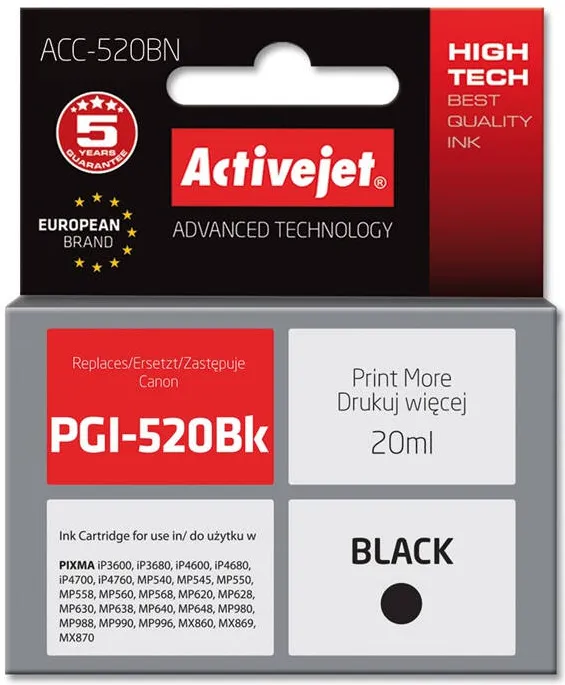Cartus Imprimanta ACTIVEJET COMPATIBIL ACC-520BN for Canon printer; Canon PGI-520Bk replacement; Supreme; 20 ml; black