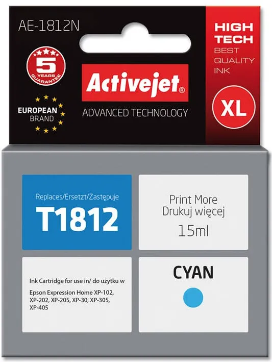Cartus Imprimanta ACTIVEJET Compatibil AE-1812N for Epson printer, Epson 18XL T1812 replacement; Supreme; 15 ml; cyan