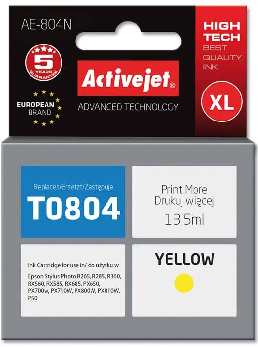 Cartus Imprimanta ACTIVEJET Compatibil AE-804N for Epson printer, Epson T0804 replacement; Supreme; 13.5 ml; yellow
