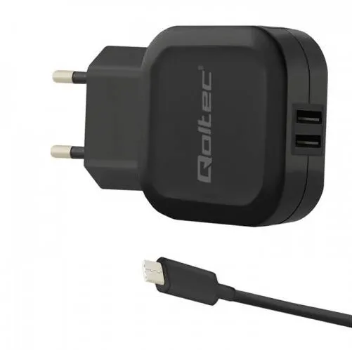 QOLTEC Incarcator Qoltec 17W | 5V | 3.4A | 2xUSB + cablu USB C