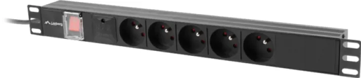LANBERG Unitate distributie alimentare PDU 19", 1U, 10A, 5 prize, negru, C14