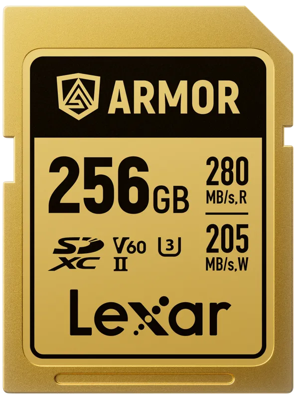 Card de Memorie Lexar SDXC ARMOR Gold UHS-II U3, Stainless Steel, IP68 R280/W210 (V60) 256GB