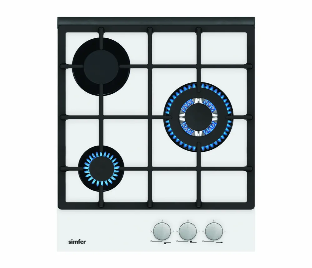 Plita Simfer H4.305.HGSBB, Gas (1 Wok), Width 45 cm, 3 cooking zones, Mechanical control, White