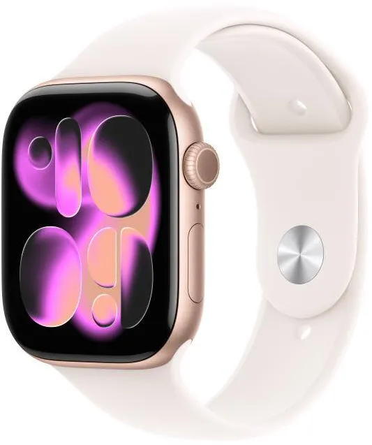 Smartwatch Apple Watch Series 11 Aluminium, 1.96 inch, 5G, Curea Silicon M/L, Rose Gold - Light Blush Sport Band
