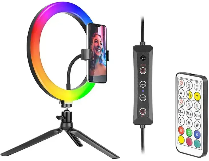 Lampa circulara TRACER RGB Ring Light 26cm cu Trepied