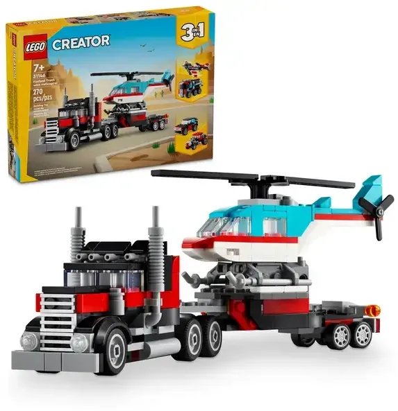 LEGO Creator 3-in-1 Camioneta-platforma cu elicopter 31146